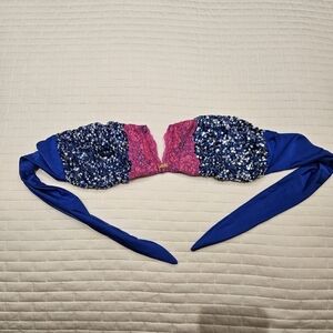 Beach Bunny Sequin Lady Lace Bandeau Top Blue/Pink XL